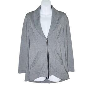 CAbi Drop Off Jacket XS Pinstripe Front Back Zipper High Low Hem Pockets‎